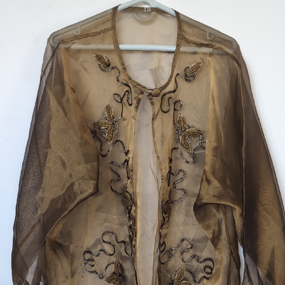 Embellished Sheer Gold Overlay Top